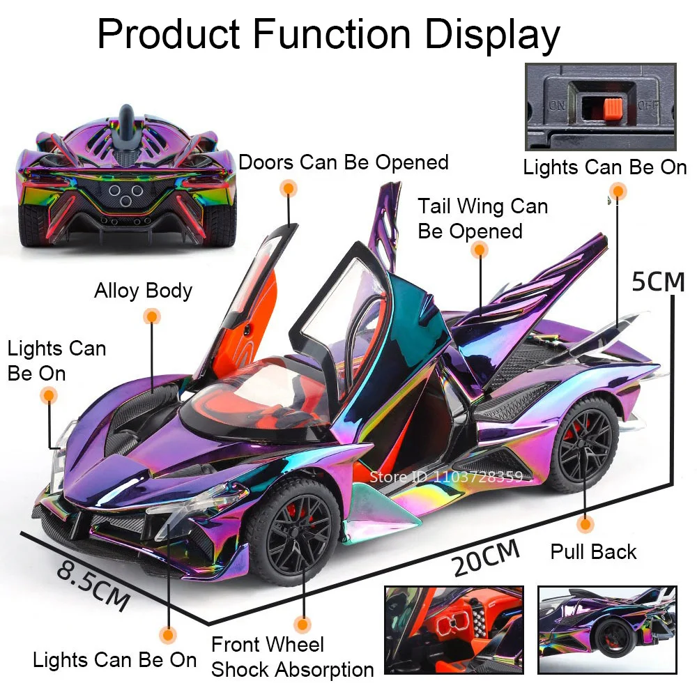 1:24 GTR EVO Elettrolitico Modello di Auto Sportiva Giocattoli Pressofuso In Metallo Suono Luce Porte Aperta Tirare Indietro Popolare Supercar ornamenti