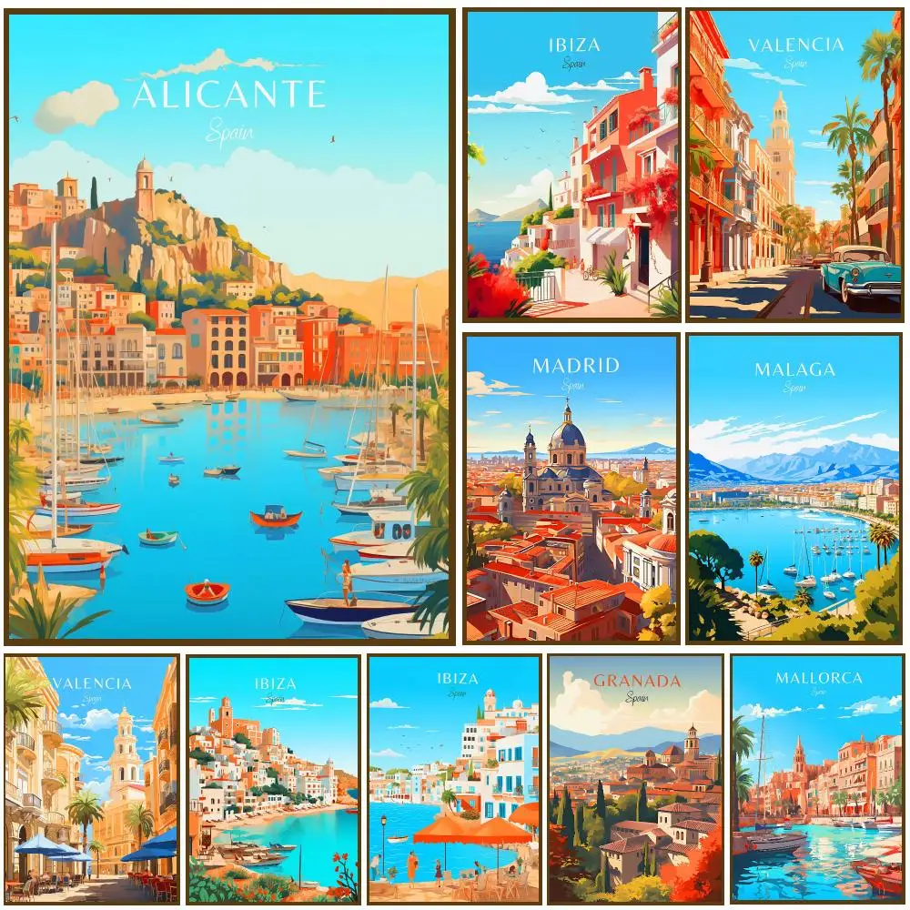 Canaria Barcelona Madrid Granada Poster Wall Stickers Self Adhesive Painting HD Art Decals for Bedroom Living Room Home Decor