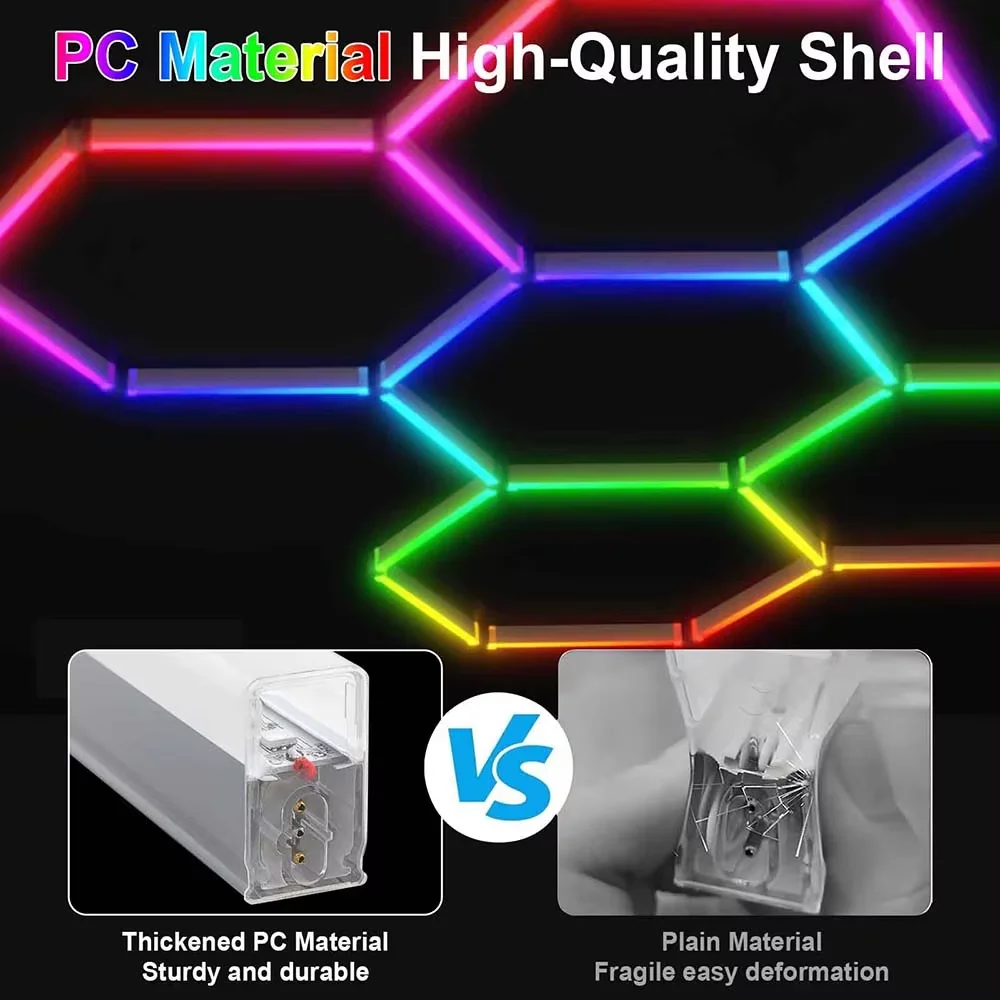 Christmas home LED lights with multi color honeycomb hexagonal RGB lights, equipped with a mobile app and remote control