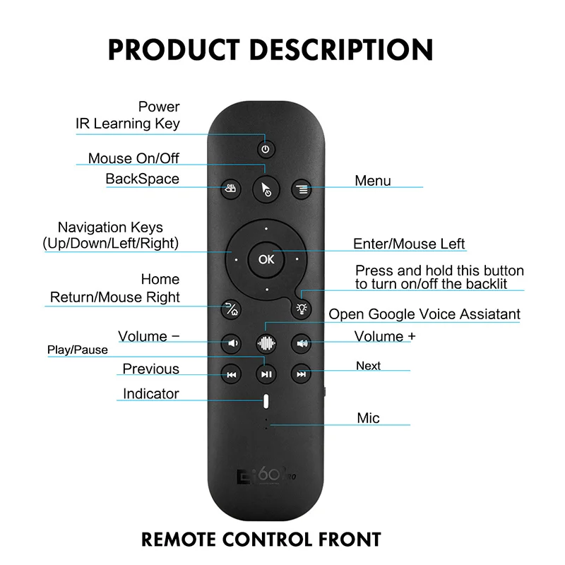 Imagem -05 - Pro bt Controle Remoto de Voz sem Fio 2.4g Bt5.0 Modo Duplo Mouse ir Aprendizagem com Luz Retroiluminada para Android tv Box G60s