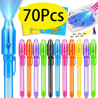 70Pcs Invisible Ink Pen Built-in UV Light Gifts Student Stationery for Secret Messages Kids Party Favors Toys Gifts