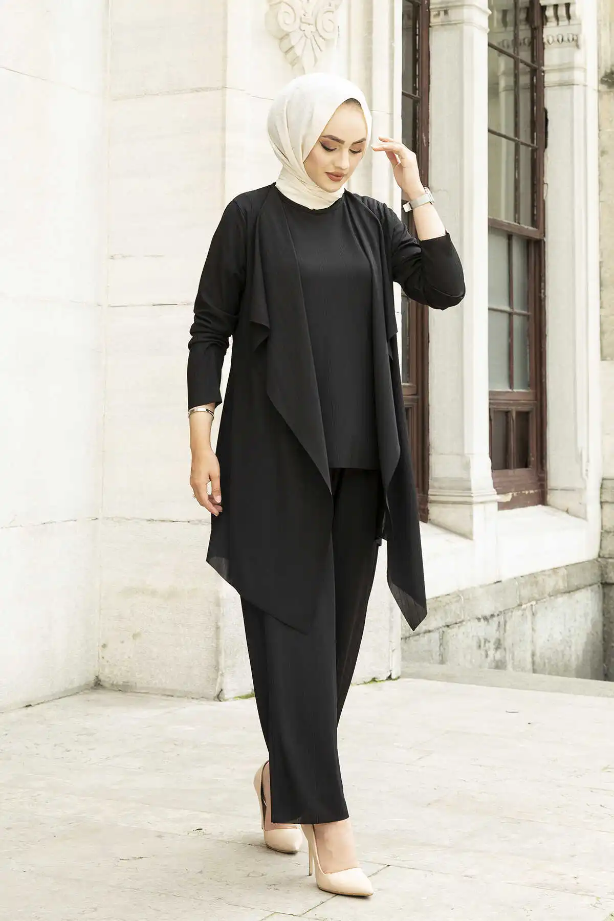

Women's Triple Suit Button Jeans Kombin Bottom Top Muslim dress hijab Muslim üstleri women suit 2021 abayas