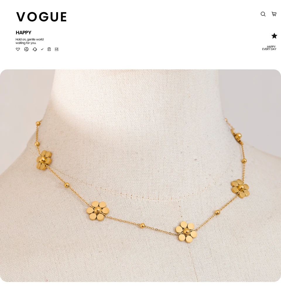 Yhpup Edelstahl-Blumenkette, modische Halskette, PVD-beschichtet, golden, wasserfest, poliert, hochwertiger Schmuck für Frauen – Detail 10