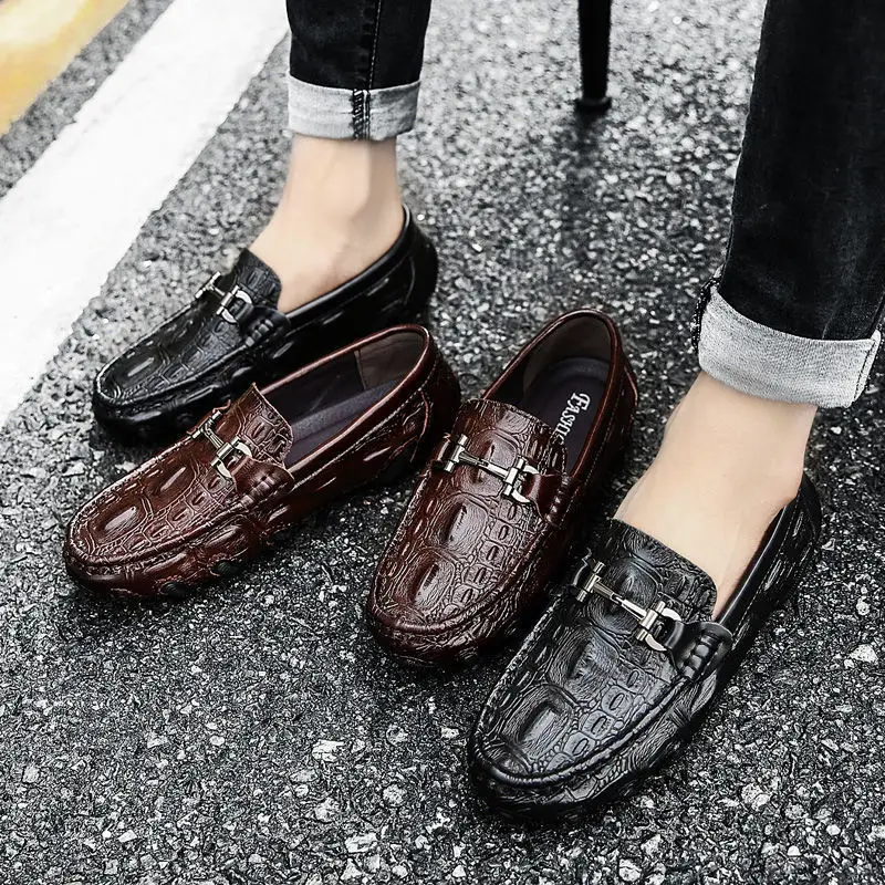 Men Casual Shoes Genuine Leather Crocodile Style Male Comfortable Shoe Loafers Men's Shoes Casual Slip on Simple Driving Shoes