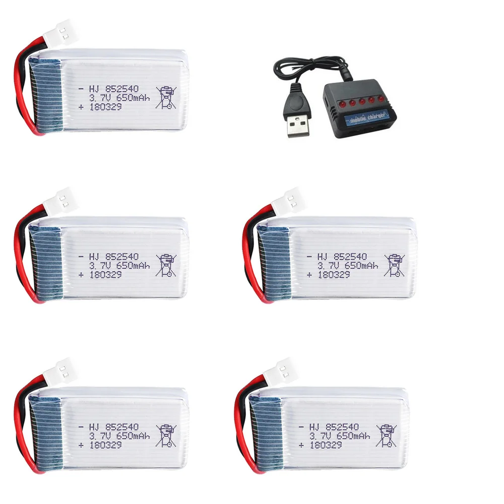 High Rate 3.7V 650mAH 25c For Sym X5C X5SC M68 HQ-905 CX-30 K60 Quadrocopter Lipo battery 3.7V 852540 Battery+charger 5pcs/lot