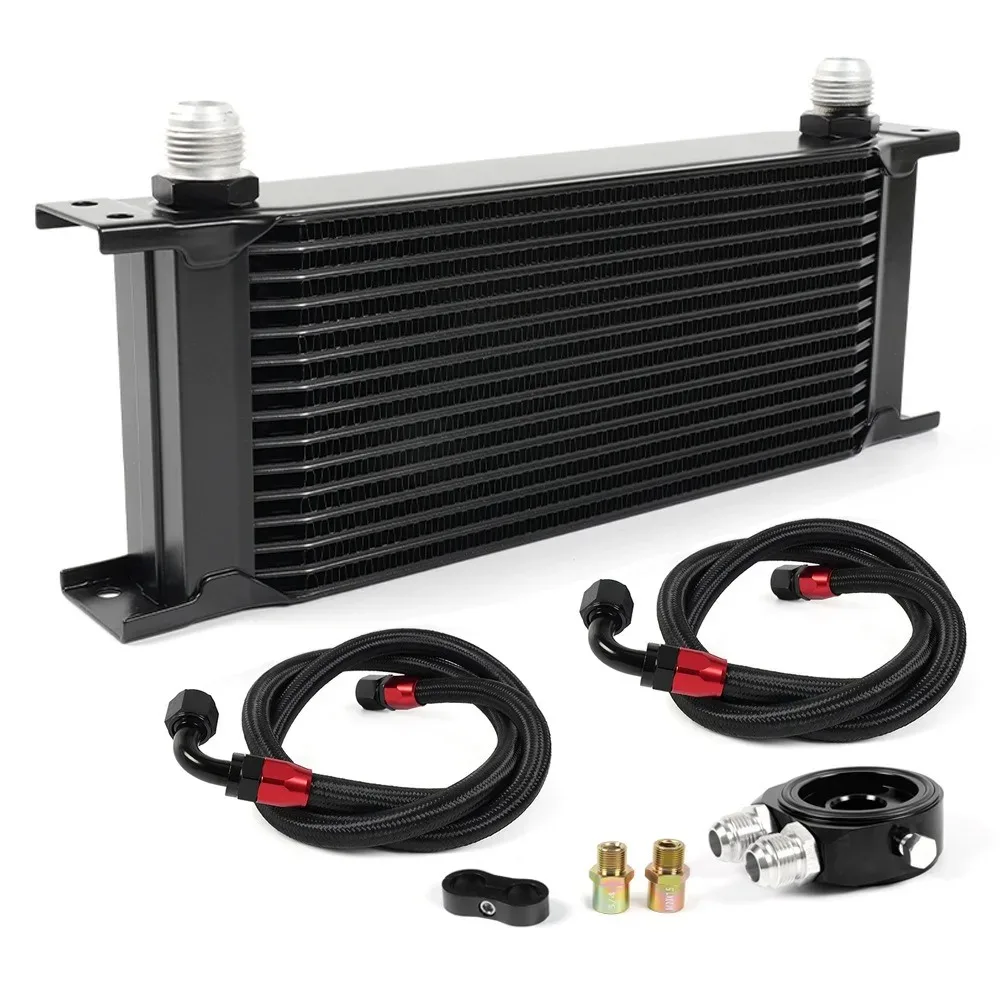 Universal 7 /10 / 13 / 16 / 19 / 25 ROW AN10 Oil Cooler British Type EngineTransmission Cooling System Radiator Silver Black