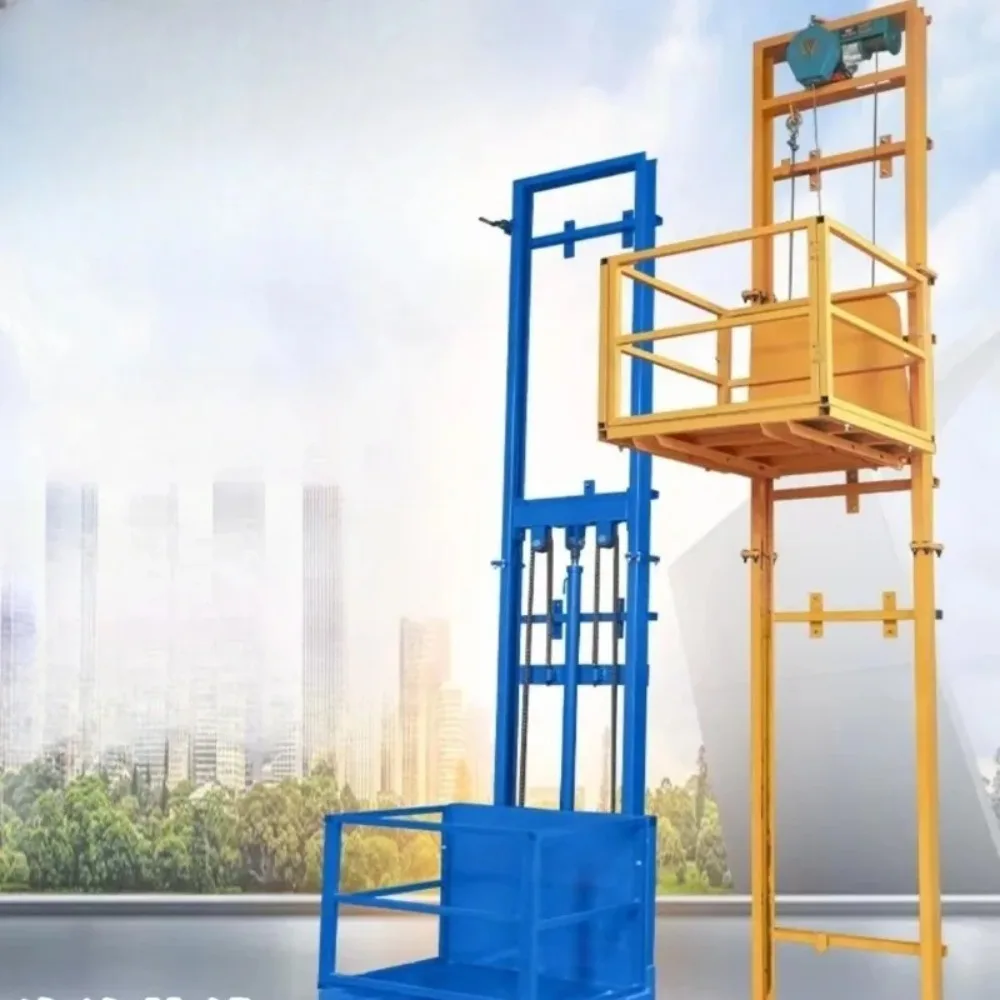

Hot items in the store small lifting cargo elevator simple warehouse workshop household lifting platform guide rail type