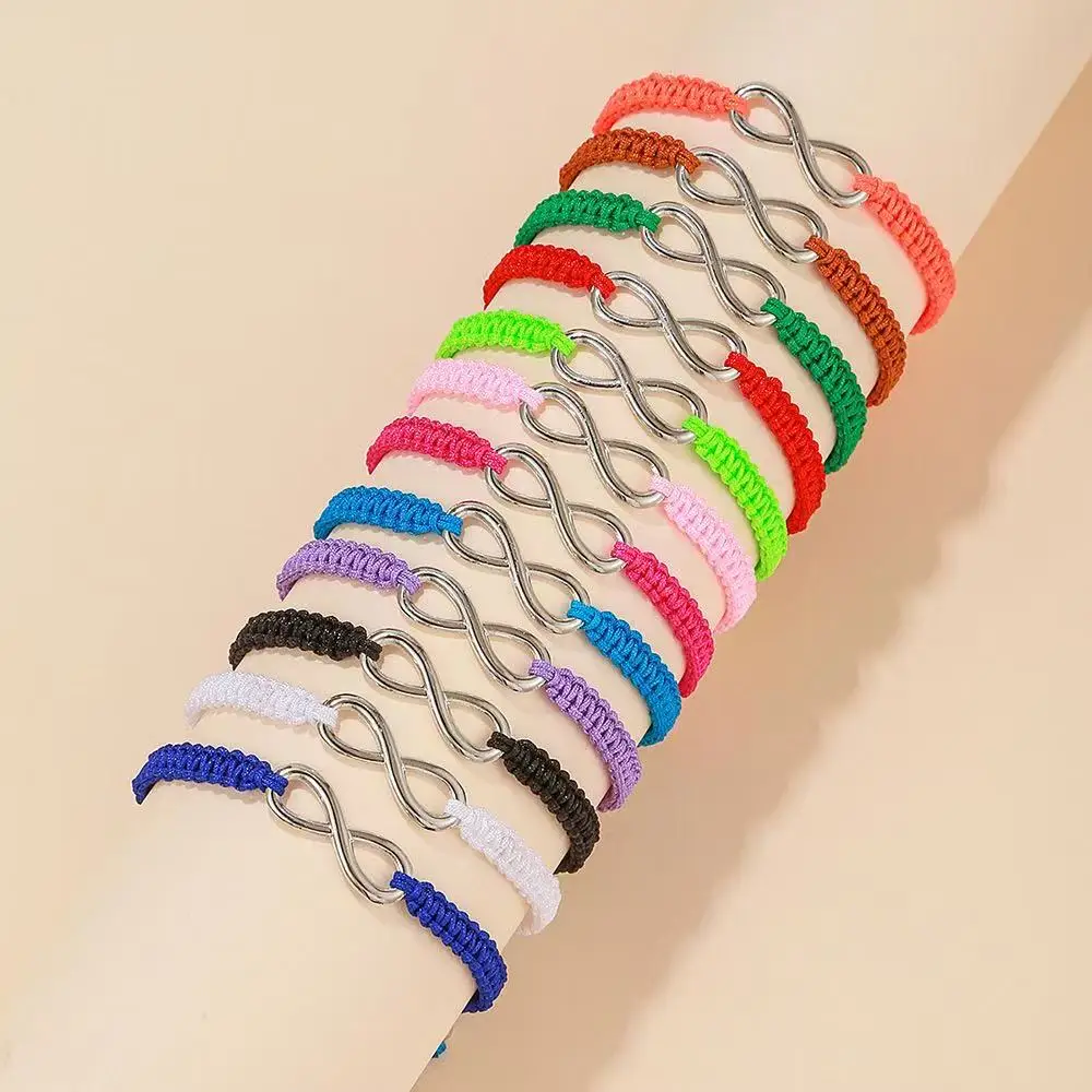 Juego de 12 piezas de pulseras de la suerte coloridas tejidas a mano para mujer, regalo de estilo infinito para parejas y mejores amigos