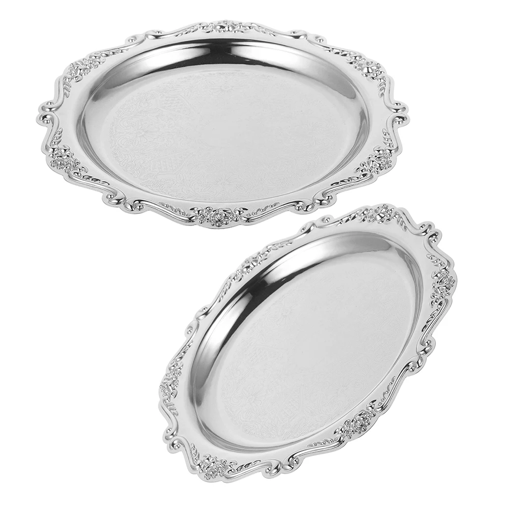 

2pcs Snack Plate Iron Serving Tray Vintage Dessert Platter Decorative Jewelry Storage Elegant Cake Display Appetizer Tray