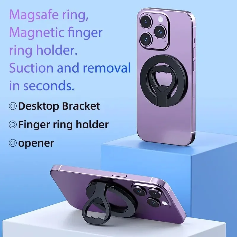 2 In 1 Magnetic Cell Phone Ring Holder Stand Bottle Opener Kickstand For Magneti iPhone 15 14 13 12 Desktop Mobile Bracket Mount