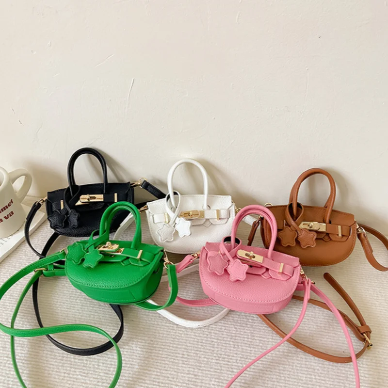 Mini bolsa padrão de lichia para meninas, semi-circular, de mão, ombro único, cruz diagonal, moda infantil