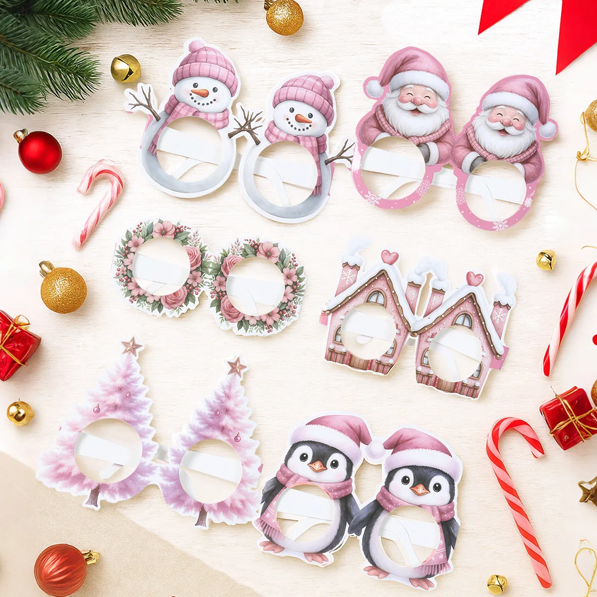 

6pcs Christmas Paper Glasses Ornament Christmas Decorations for Home 2025 Xmas Photo Prop Navidad Noel Gifts Happy New Year 2026
