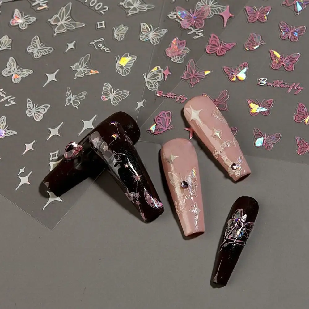 Long Lasting Butterfly Laser Nail Stickers Glitter Shining Adhesive Slider Nail Art Decoration Y2K Nail Art Decoration