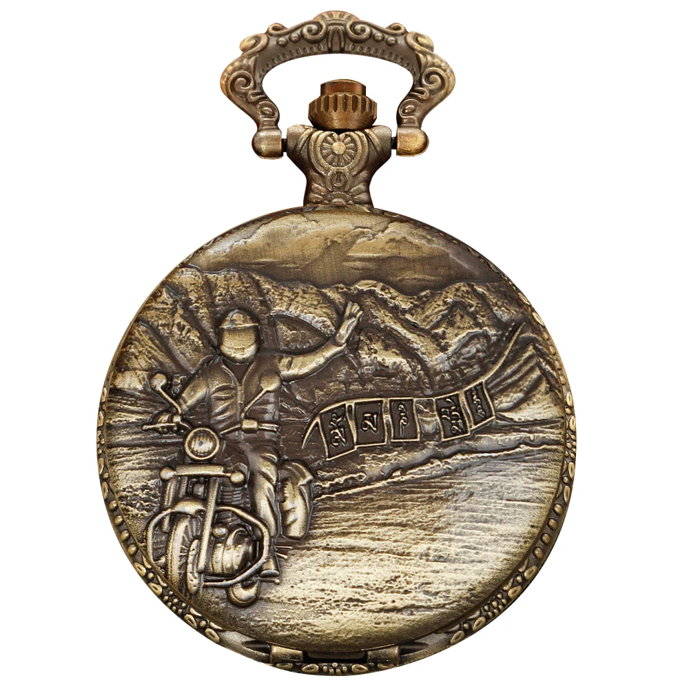 Orologio da tasca al quarzo da corsa per motociclisti Steampunk Rider per donna Uomo Moda Mini orologio con collana di pietre preziose Orologio da regalo per articolo singolo