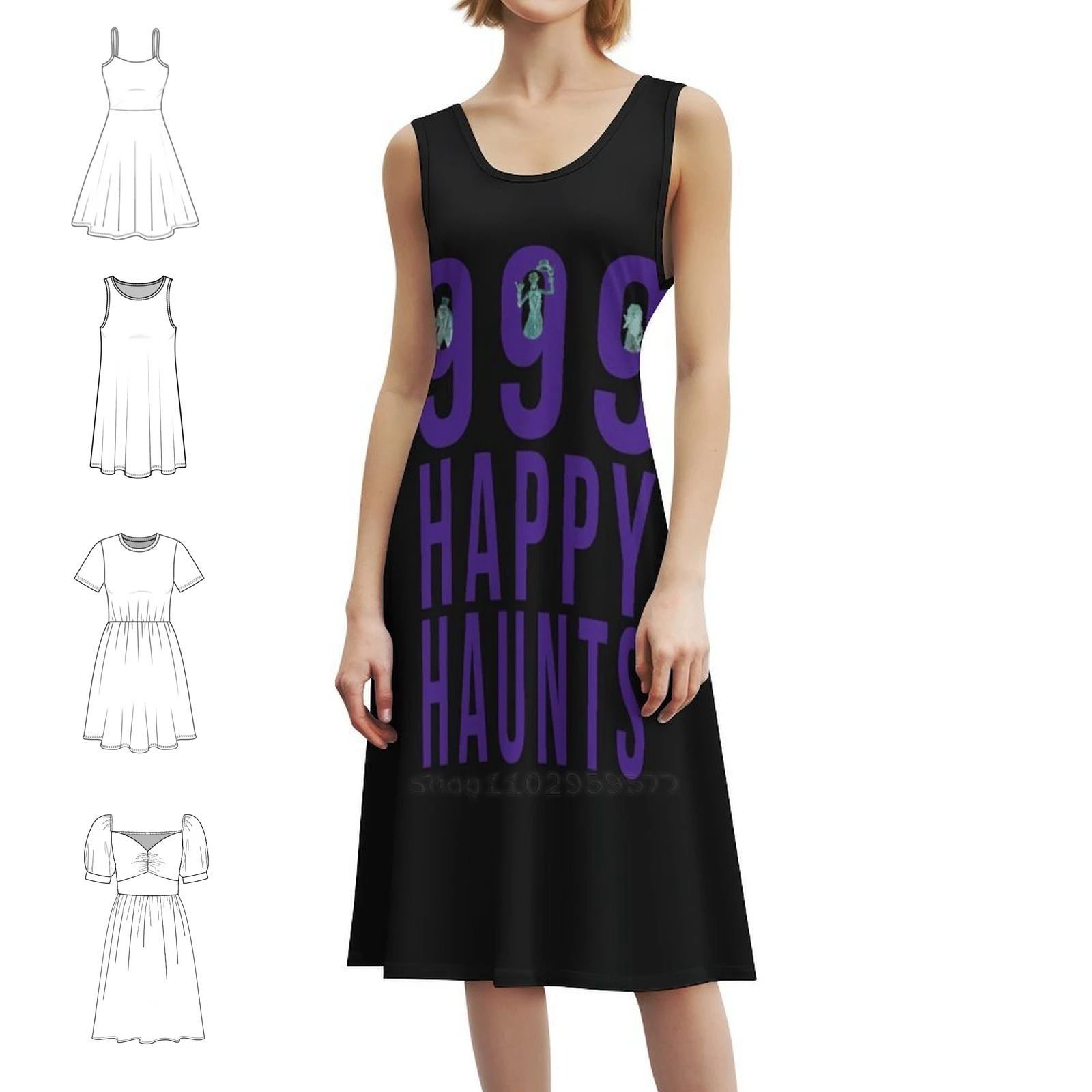 

Богемное платье без рукавов с привидениями 999 пробы для женщин, пляжные вечерние платья с принтом, женское платье для автостопом и призраками, особняк с привидениями