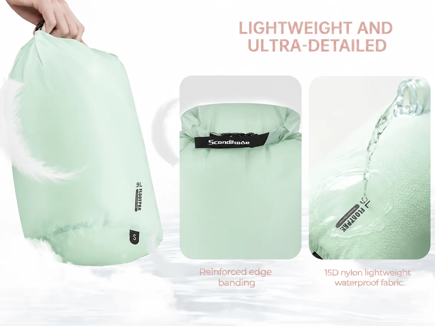 Ultraleichter wasserdichter Trockensack PU8000MM Schwimmen Camping Wandern Aufbewahrungstasche Reisegepäck-Organizer Kleidersack 9L 15L 20L – Detail 3