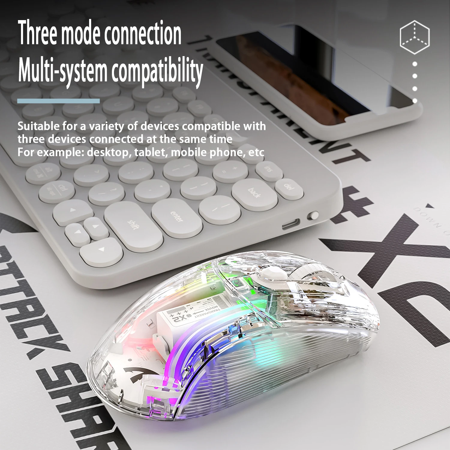 X2 Mouse Transparent Wired Wireless Bluetooth Mouse Mute RGB Mouse Gamer Electronic Competition Office Gaming Mouse