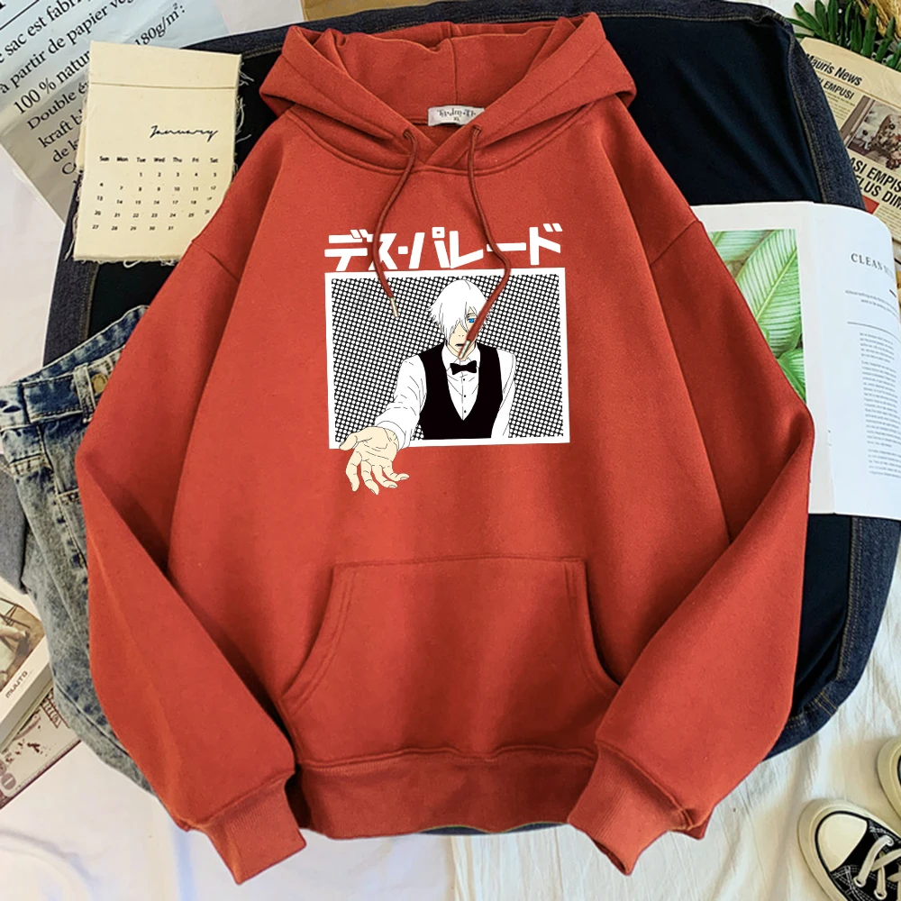 Decim Death Parade Harajukus Printing Male Hoodies Warm Casual Streetwear Thick Comfortable Hooded Oversized Fleece Men Hoody