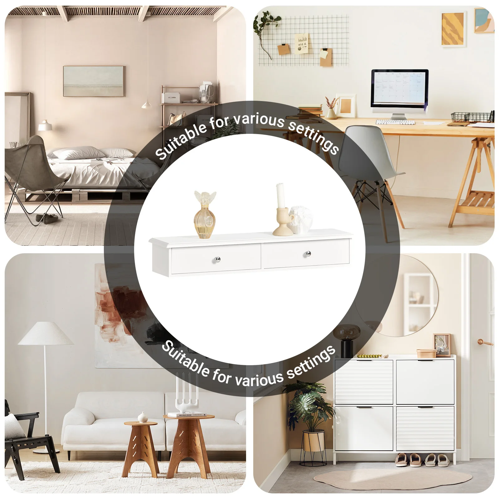 SoBuy FRG43 Wandregal mit 2 Schubladen - Modernes Regal Wand für Flur, Wohnzimmer & Schlafzimmer 64x15x10cm – Detail 8