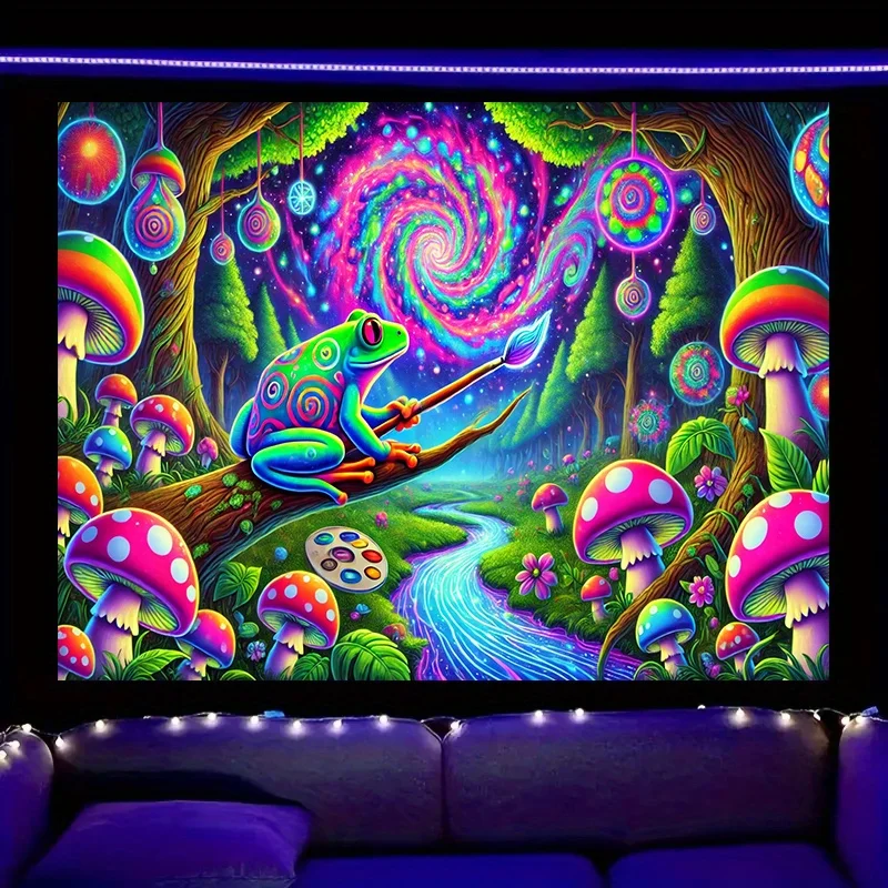 VIKAMA Psychedelic Frog Mushroom Forest Tapestry Bohemian Atmosphere Room Decoration Home Decoration