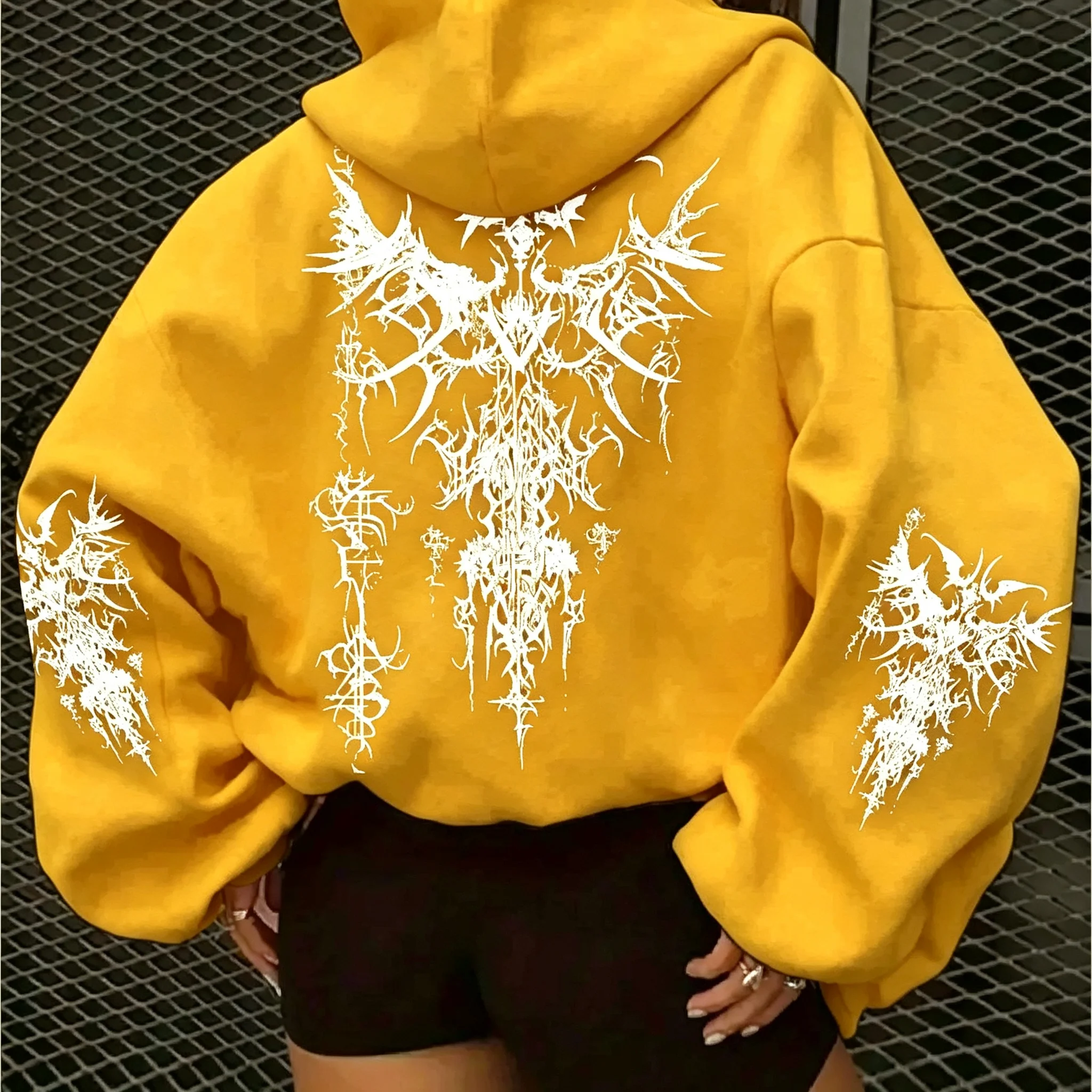 Amerikanischer Gothic-Kapuzenpullover für Damen, ideal für Herbst und Winter, neu, lässig und modisch, geeignet für Damen- und Herrenmode im Streetstyle. – Detail 14