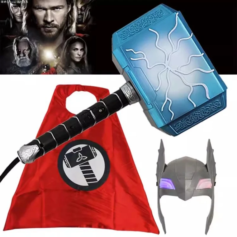 

Thor Cosplay Props LED Light Luminous Sounding Helmet Mask Cosplay Costume Party Hammer Quake Cloak Clothes Sets Model