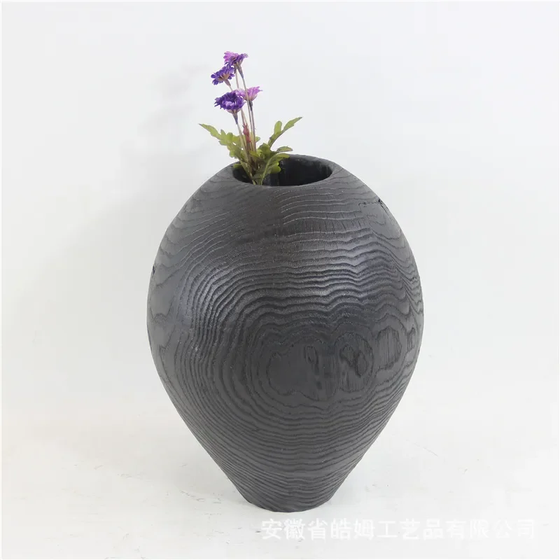 Handmade Chinese Carbonized Chestnut Black Urn Vase Home Furnishing Villa Art Museum Decorative Ornament Manufacturer Direct