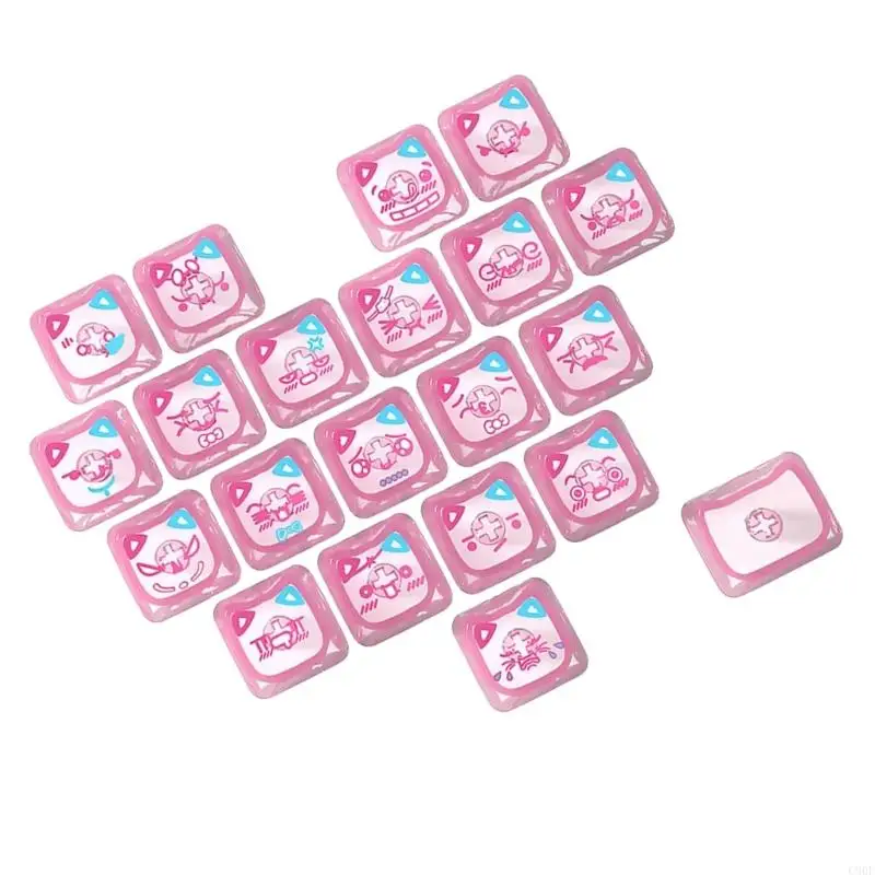 C90F 사용자 정의 가능한 백라이트 키 캡 21 키 세트 고양이 심장 디자인 셋업에 손쉬운 스냅