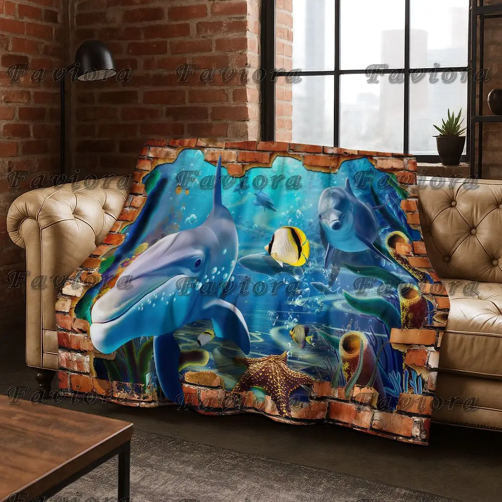

3D Illusion Sea Underwater World Dolphin 2026 New Flannel Blanket,Cozy Soft Throw Blanket for Home Bedroom Bed Sofa Cover Gift