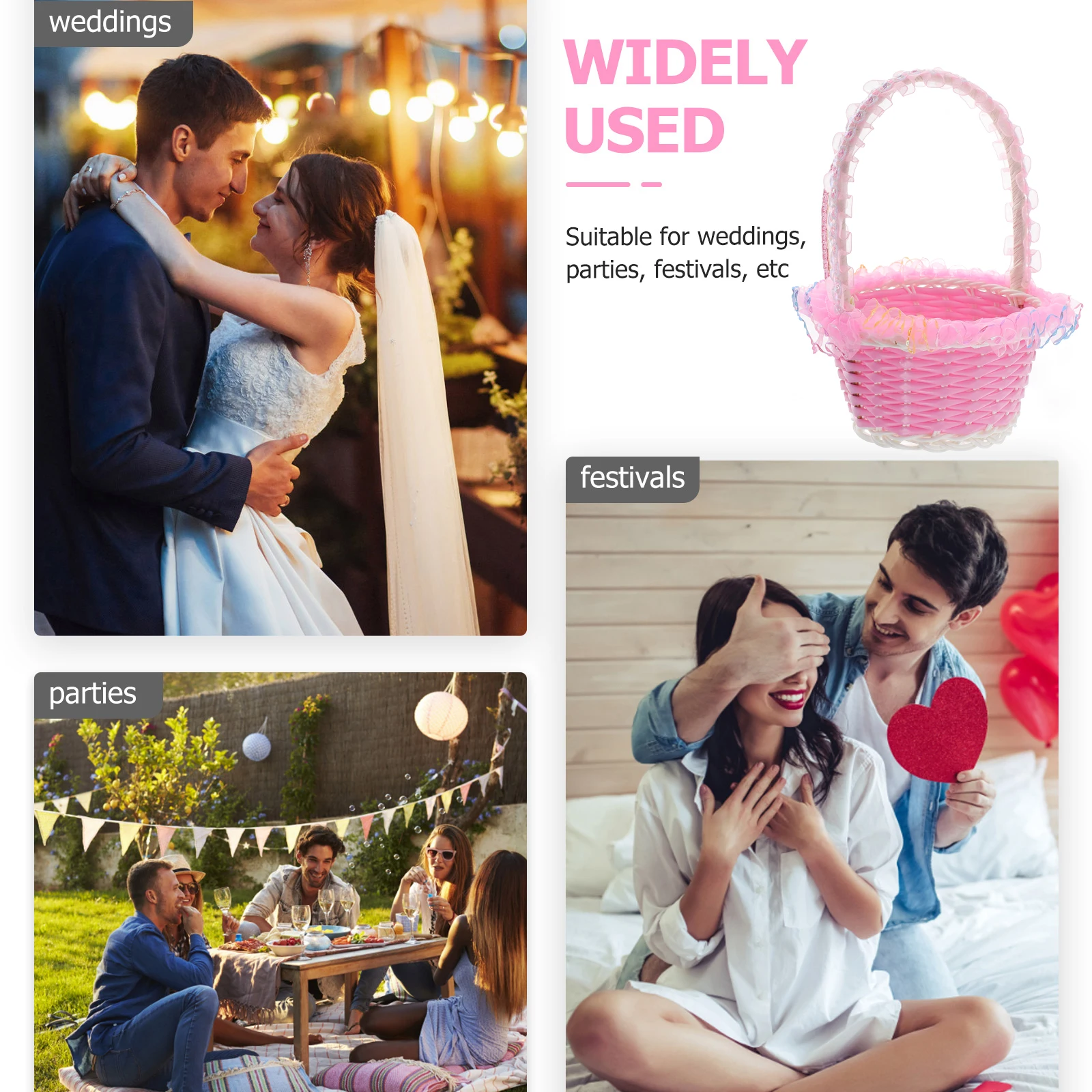 

3pcs Lace Flower Baskets Set Wedding Handheld Decorative Portable Burlap Wicker Baskets for Party Small Lightweight