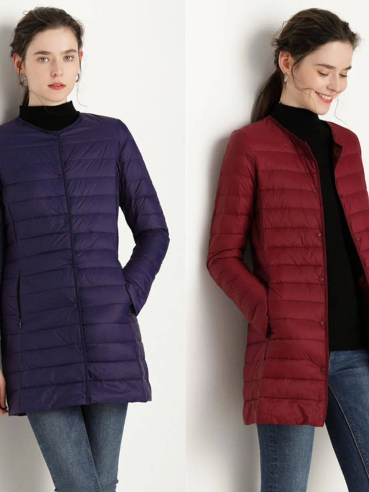 منتفخ أنيق متوسط الطبقة. هذا معطف خفيف الوزن ومتوسط الطول مع رقبة مغرفة مثالي للطبقات. مقاسات كبيرة. #1