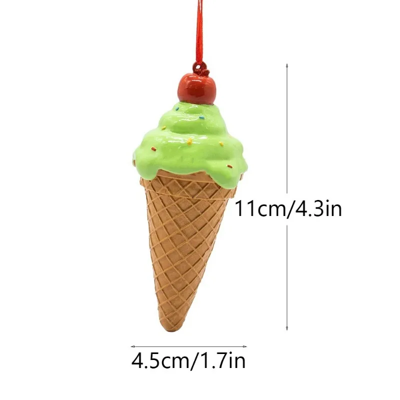 Resin Christmas Ice Cream Hanging Ornament, Cute Christmas Tree Pendant and Table Decor for Holiday Scene Layout Creative Gift