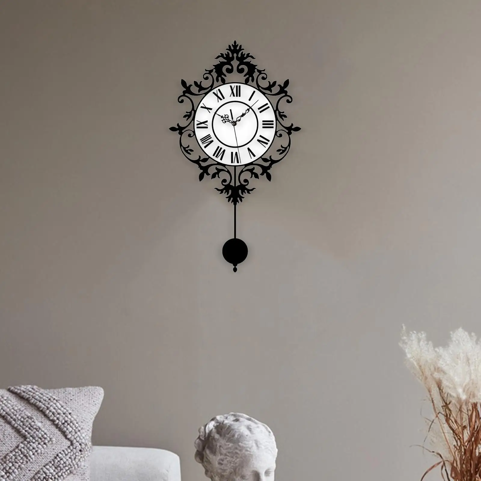 Pendulum Wall Clock Bathroom Wall Art Decor Battery Operated Non Ticking