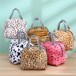 Portable Lunch Bag Women Men Thermal Insulated Lunch Box Leopard Tote Cool Handbag Waterproof Bento Bag Office Student Food Bag