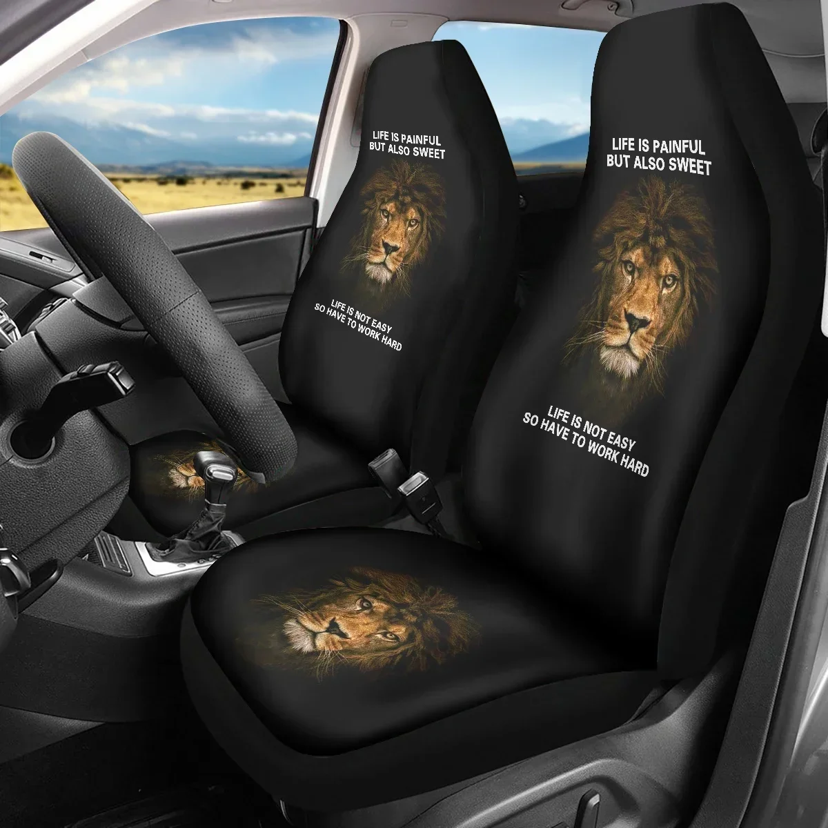 Vehicle Seat Covers Fearless Lion Inspirational Quotes Waterproof Car Protector 2pcs/Set Easy to Clean Front Car Seat Covers