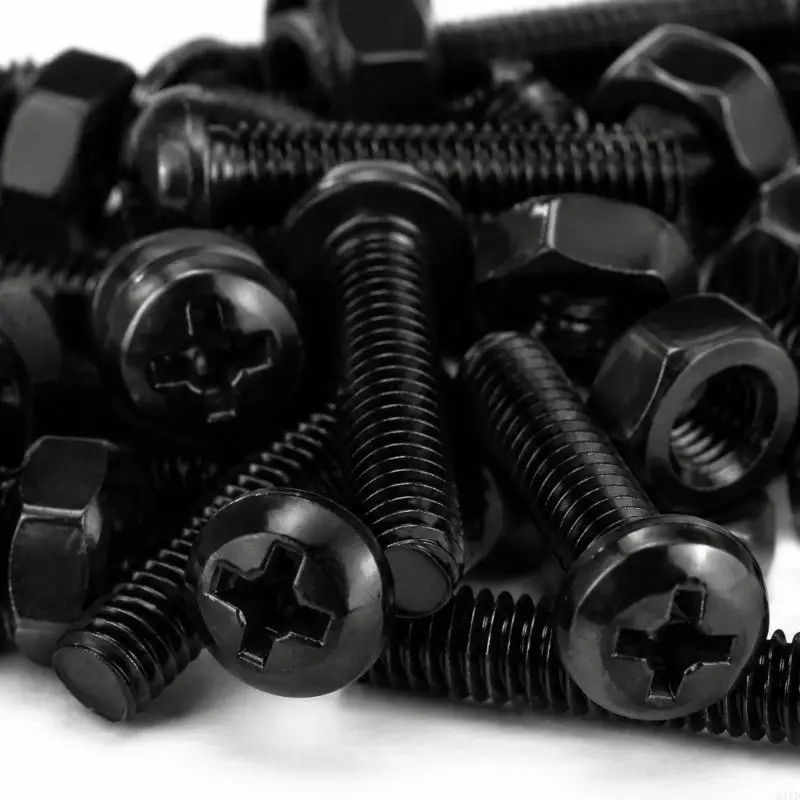 300-Piece Pan Head Machine Screw Assortment with Matching Threaded Hardware, Black Fasteners in a Divided Storage Case for M4YD