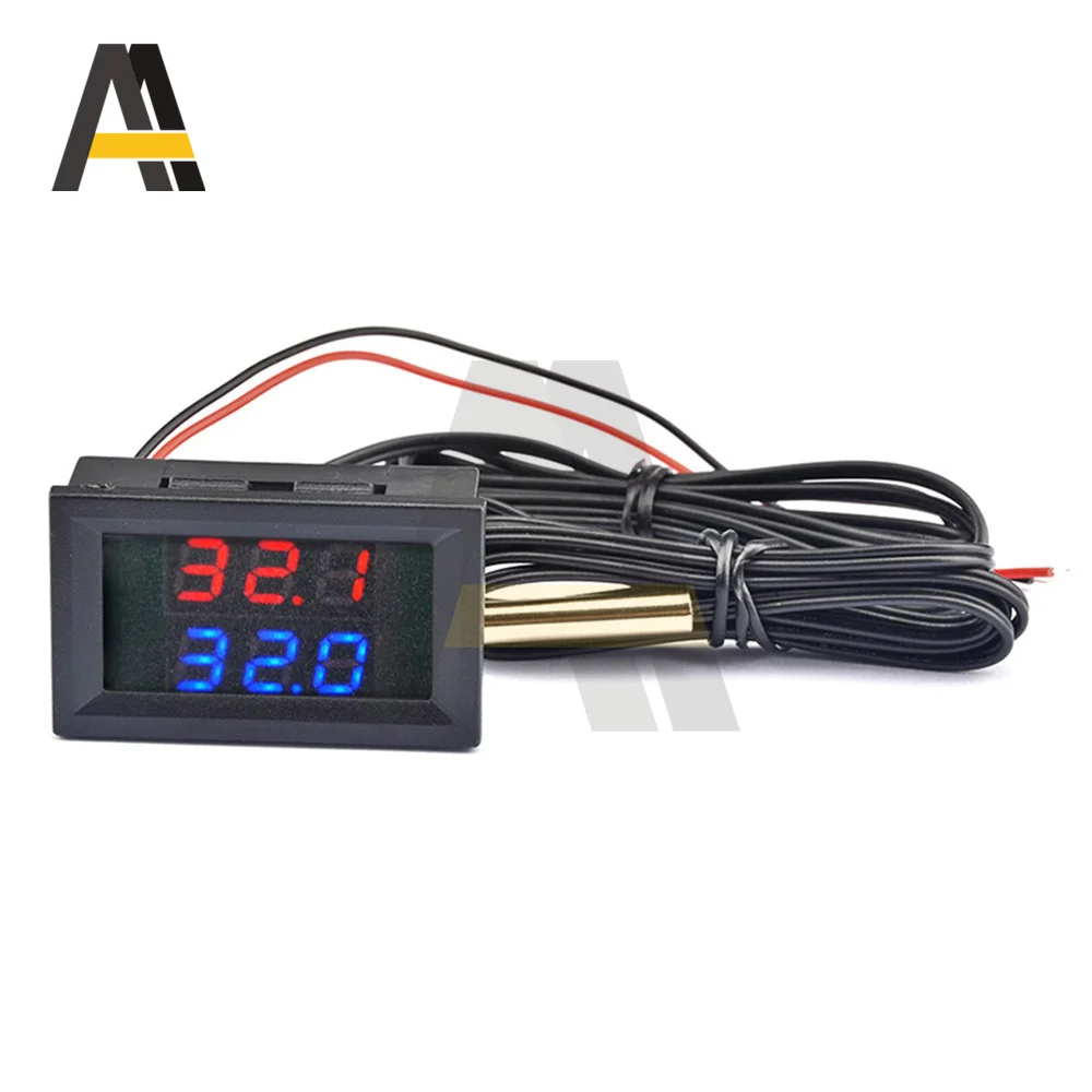 3 Digit Dual-display Digital Thermometet DC4-28V 15mA Red Blue Display  Digital Thermoregulator with NTC Waterproof Dual Probe