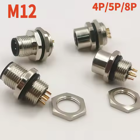 1pcs M12 4pin 5 8Pin Sensor Connector Panel Back Mount Waterproof Flange Socket Threaded Coupling Male&amp;Female A Code Connectors