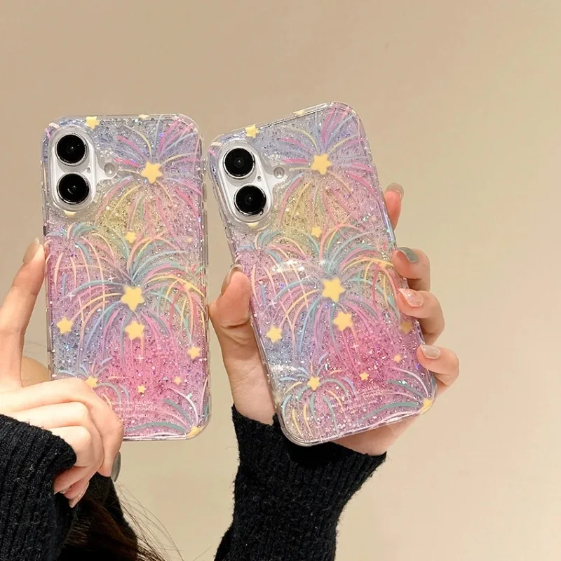 Dazzling Colorful Gold Foil Phone Case For Iphone 16 15 14 13 Pro Max 16Pro Fantasy Pattern Phone Case Creative 15Promax Cover