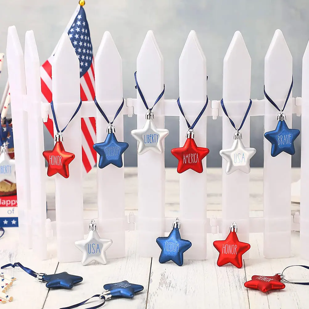 

6Pcs Independence Day Hanging Star Ornaments Small Patriotic Tree Decorations for Holiday Party American Star Decoration