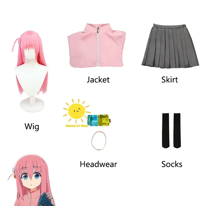 GotChaînes Hitori Anime Cosplay Costumes pour femmes et filles, Bocchi The Rock, uniforme d'Halloween, robe de perruque, fête de carnaval