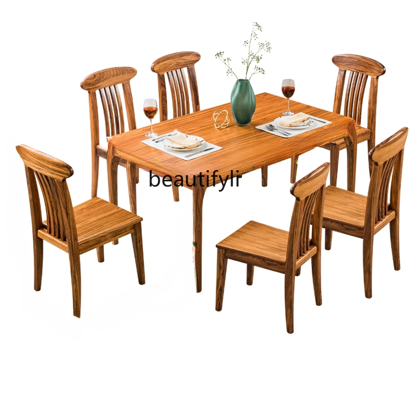 

Solid Wood Dining Tables and Chairs Set Modern Chinese Small Apartment Dining Home Rectangular Dining Table Wooden Table