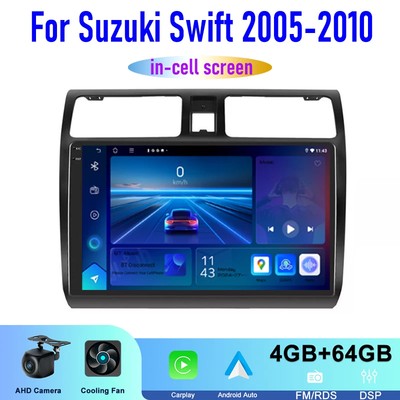 

10" For Suzuki Swift 2005-2010 Car Radio Stereo Head Unit Wireless Apple Carplay Android 13 Auto GPS WIFI Reversing Image 4-64GB