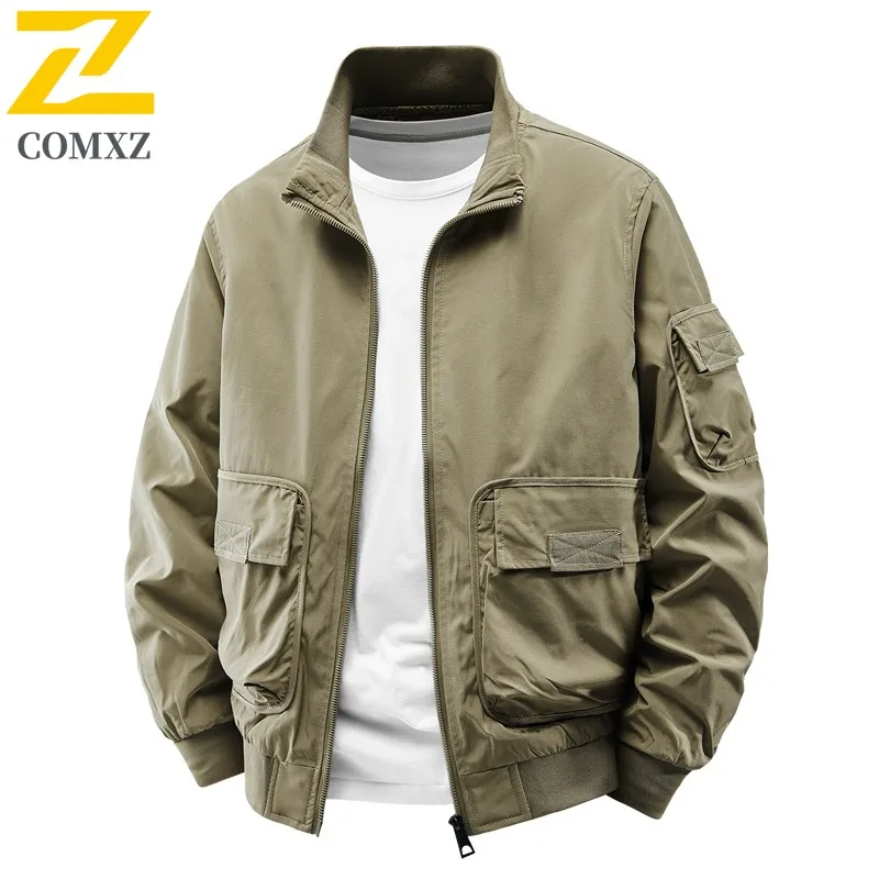 

COMXZ Легкая мужская куртка с классическим воротником-стойкой в американском стиле ретро, уличная мода, удобное весенне-осеннее пальто