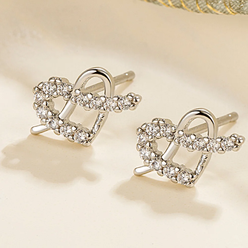 Fashion Female Earrings 925 Sterling Silver Love Shaped Wrapped Zircon Earrings for Women Wedding Statement Ear Jewelry Gift