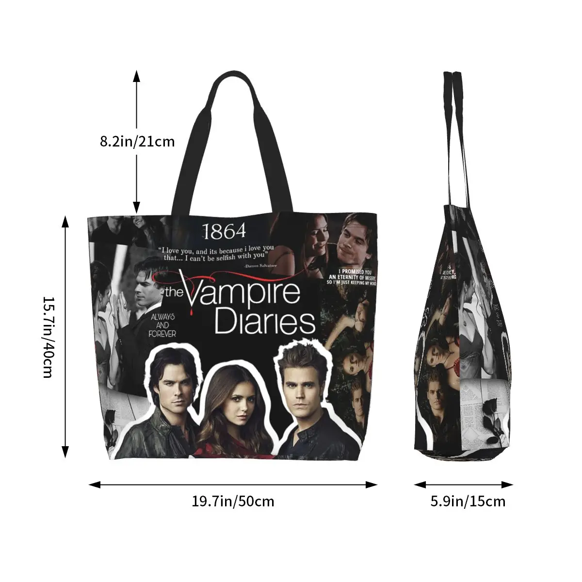 The Vampire Diaries Shopping Tote Bag Canvas Large Capacity Shoulder Bags Shopper Grocery Handbag for Women