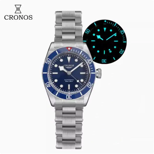 

CRONOS Men Automatic Watch 41mm Mechanical Wristwatch Sapphire Diver 20ATM Waterproof BGW-9 Luminous PT5000 Ceramic Bezel