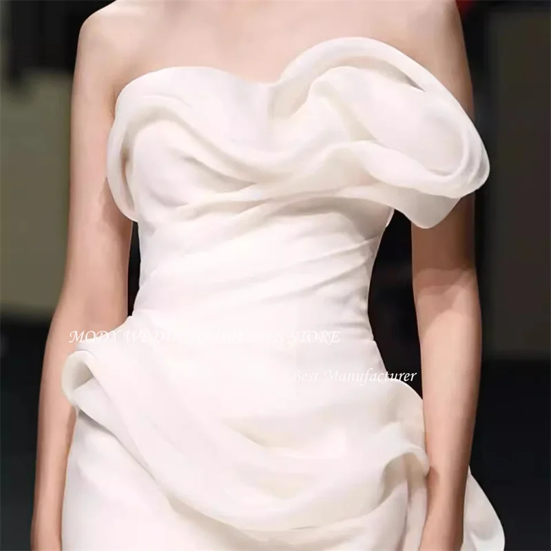 MODX Sexy Mini Wedding Party Dresses Korea Photo Shoot Pleats Strapless Bride Gowns Corset Back Evening Formal Dress