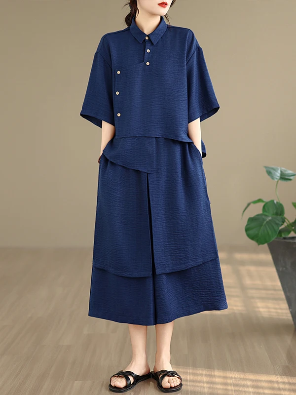 

Loose Artistic Asymmetrical Shirt Wide Leg Pants Casual Set Women's Fashion Spring Summer Collection Comfortable Breathable