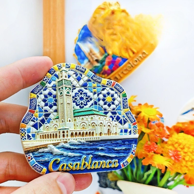 Casablanca Green Roof Fridge Magnet - Elegant 3D Moroccan Architecture Souvenir Unique North African Gift for Travel Decor